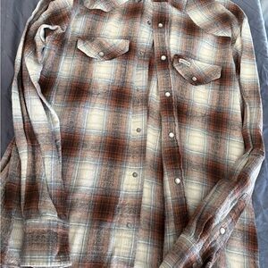 American Eagle Outfitters Brown and Cream Plaid Shirt
